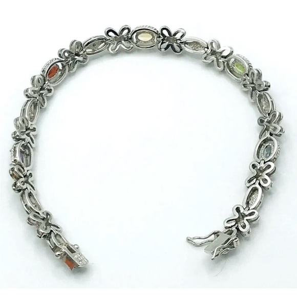 Vintage PAJ BB China Silver Tone Floral Gemstone Bracelet - Picture 8 of 9